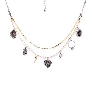 Goldtone Imitation Pearl Charmed Layered Necklace